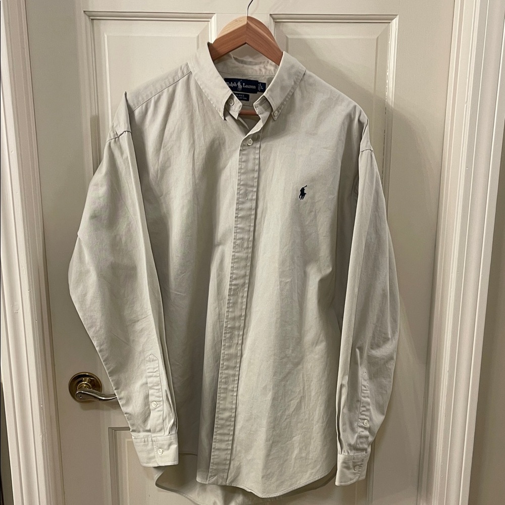 Polo by Ralph Lauren Light Gray Button-Down Shirt with Embroidered Pony